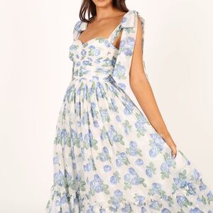 Petal & Pup Floret Midi Dress Floral Blue and White